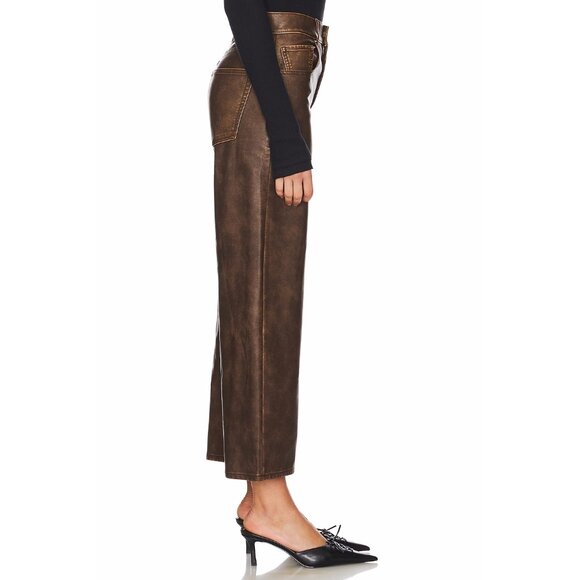 NWT Free People high rise, wide barrel distressed vegan leather pant, 27 - Picture 4 of 16